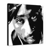 Dipinto a mano POP Art 2 PAC 1 pezzo 2pac – Visualizzazione 3D del quadro dipinto a mano su sfondo bianco. Colori dominanti: nero, bianco, grigio.