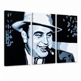 Dipinto a mano POP ART AL CAPONE | dimensioni diverse – Visualizzazione 3D del quadro dipinto a mano su sfondo bianco. Colori dominanti: nero, blu, bianco.