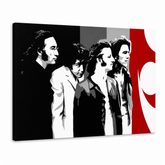 Dipinto a mano POP Art BEATLES 1 pezzo beat7 – Visualizzazione 3D del quadro dipinto a mano su sfondo bianco. Colori dominanti: nero, bianco, rosso, grigio.