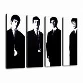 Dipinto a mano POP Art Beatles 4 pezzi bea3 – Visualizzazione 3D del quadro dipinto a mano su sfondo bianco. Colori dominanti: nero, bianco, grigio.