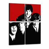 Dipinto a mano POP Art BEATLES 4 pezzi bea7 – Visualizzazione 3D del quadro dipinto a mano su sfondo bianco. Colori dominanti: rosso, nero, bianco, grigio.