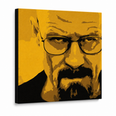 Dipinto a mano POP Art Breaking Bad 4 pezzi brb – Visualizzazione 3D del quadro dipinto a mano su sfondo bianco. Colori dominanti: giallo, nero, marrone.