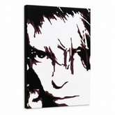 Dipinto a mano POP Art David Bowie 1 pezzo db – Visualizzazione 3D del quadro dipinto a mano su sfondo bianco. Colori dominanti: nero, marrone, bianco.