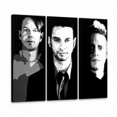 Dipinto a mano POP Art dei Depeche Mode 3 parti 000 dep – Visualizzazione 3D del quadro dipinto a mano su sfondo bianco. Colori dominanti: nero, bianco, grigio.