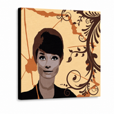 Dipinto a mano POP Art di Audrey Hepburn 1 pezzo ah7 – Visualizzazione 3D del quadro dipinto a mano su sfondo bianco. Colori dominanti: marrone, arancione, nero.