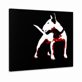 Dipinto a mano POP Art dipinto Cane 1 pezzo cane – Visualizzazione 3D del quadro dipinto a mano su sfondo bianco. Colori dominanti: nero, bianco, rosso.