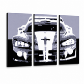 Dipinto a mano POP Art Dodge Viper GTS 3 pezzi vip – Visualizzazione 3D del quadro dipinto a mano su sfondo bianco. Colori dominanti: nero, grigio, bianco.
