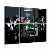 Dipinto a mano POP Art DOGS 6 pezzi cani – Visualizzazione 3D del quadro dipinto a mano su sfondo bianco. Colori dominanti: nero, bianco, verde, grigio, rosso.
