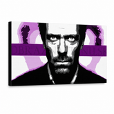 Dipinto a mano POP Art Dr. HOUSE 1 pezzo 1010 dh – Visualizzazione 3D del quadro dipinto a mano su sfondo bianco. Colori dominanti: nero, bianco, viola, rosa, grigio.