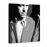 Dipinto a mano POP Art Dr. HOUSE 1 pezzo dh2 – Visualizzazione 3D del quadro dipinto a mano su sfondo bianco. Colori dominanti: nero, bianco, grigio.