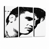 Dipinto a mano POP Art ELVIS 3 pezzi el – Visualizzazione 3D del quadro dipinto a mano su sfondo bianco. Colori dominanti: nero, bianco, grigio.