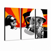 Dipinto a mano POP Art Fear and Loathing in Las Vegas 3 pezzi lv2 – Visualizzazione 3D del quadro dipinto a mano su sfondo bianco. Colori dominanti: nero, rosso, arancione, bianco, grigio.