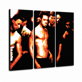 Dipinto a mano POP Art Fight Club 3 parti fc2 – Visualizzazione 3D del quadro dipinto a mano su sfondo bianco. Colori dominanti: nero, arancione, bianco.