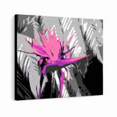 Dipinto a mano POP Art Flower 1 pezzo immagine flo5 – Visualizzazione 3D del quadro dipinto a mano su sfondo bianco. Colori dominanti: nero, rosa, viola.
