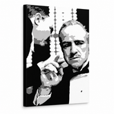 Dipinto a mano POP Art GODFATHER 1 pezzo gfoh – Visualizzazione 3D del quadro dipinto a mano su sfondo bianco. Colori dominanti: nero, bianco, grigio.