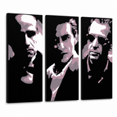Dipinto a mano POP Art GODFATHER 3 pezzi god3 – Visualizzazione 3D del quadro dipinto a mano su sfondo bianco. Colori dominanti: nero, rosa, bianco.