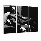 Dipinto a mano POP Art GODFATHER 3 pezzi god7 – Visualizzazione 3D del quadro dipinto a mano su sfondo bianco. Colori dominanti: nero, grigio, bianco.
