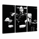 Dipinto a mano POP Art GODFATHER 3 pezzi god8 – Visualizzazione 3D del quadro dipinto a mano su sfondo bianco. Colori dominanti: nero, bianco, grigio.