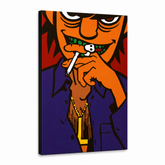 Dipinto a mano POP Art Gorillaz 1 pezzo gor – Visualizzazione 3D del quadro dipinto a mano su sfondo bianco. Colori dominanti: arancione, nero, viola, rosso, giallo.