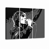 Dipinto a mano POP Art Ian Brown 3 pezzi ib2 – Visualizzazione 3D del quadro dipinto a mano su sfondo bianco. Colori dominanti: nero, bianco, grigio.