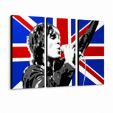 Dipinto a mano POP Art Ian Brown 3 pezzi ib4 – Visualizzazione 3D del quadro dipinto a mano su sfondo bianco. Colori dominanti: nero, rosso, blu, bianco, grigio.