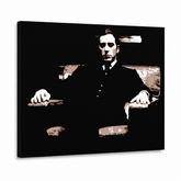 Dipinto a mano POP Art Il Padrino 1 pezzo god9 – Visualizzazione 3D del quadro dipinto a mano su sfondo bianco. Colori dominanti: nero, marrone, bianco.