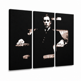 Dipinto a mano POP Art Il Padrino 3 pezzi god10 – Visualizzazione 3D del quadro dipinto a mano su sfondo bianco. Colori dominanti: nero, marrone, beige.