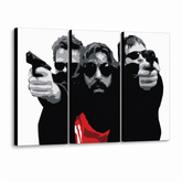 Dipinto a mano POP Art Il santo bondock 3 pezzi tbs – Visualizzazione 3D del quadro dipinto a mano su sfondo bianco. Colori dominanti: nero, bianco, rosso.