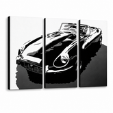 Dipinto a mano POP Art JAGUAR 3 pezzi jag – Visualizzazione 3D del quadro dipinto a mano su sfondo bianco. Colori dominanti: nero, bianco, grigio.