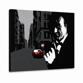 Dipinto a mano POP Art James Bond 1 parte bond3 – Visualizzazione 3D del quadro dipinto a mano su sfondo bianco. Colori dominanti: nero, grigio, rosso.