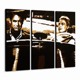 Dipinto a mano POP Art James Bond 3 pezzi bond1 – Visualizzazione 3D del quadro dipinto a mano su sfondo bianco. Colori dominanti: nero, marrone, bianco.