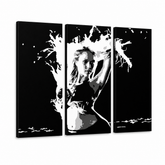Dipinto a mano POP Art Jessica Alba 3 pezzi self – Visualizzazione 3D del quadro dipinto a mano su sfondo bianco. Colori dominanti: nero, bianco.