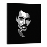 Dipinto a mano POP Art Johnny Depp1 parte jd2 – Visualizzazione 3D del quadro dipinto a mano su sfondo bianco. Colori dominanti: nero, bianco, grigio.
