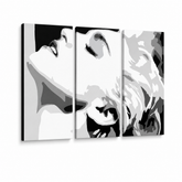 Dipinto a mano POP Art MADONNA 3 pezzi ma5 – Visualizzazione 3D del quadro dipinto a mano su sfondo bianco. Colori dominanti: bielá, nero, grigio.