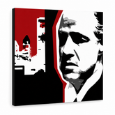 Dipinto a mano POP Art marlon brando 1 pezzo mb8 – Visualizzazione 3D del quadro dipinto a mano su sfondo bianco. Colori dominanti: nero, bianco, rosso.