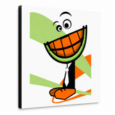 Dipinto a mano POP Art MELON 1 pezzo melone – Visualizzazione 3D del quadro dipinto a mano su sfondo bianco. Colori dominanti: arancione, verde, nero, bianco, marrone.