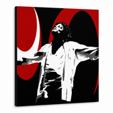 Dipinto a mano POP Art Michael Jackson 1 parte mj1 – Visualizzazione 3D del quadro dipinto a mano su sfondo bianco. Colori dominanti: nero, rosso, bianco.