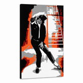 Dipinto a mano POP Art Michael Jackson 1 pezzo mj4 – Visualizzazione 3D del quadro dipinto a mano su sfondo bianco. Colori dominanti: nero, rosso, arancione, bianco, grigio.