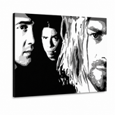 Dipinto a mano POP Art Nirvana 1 pezzo nir – Visualizzazione 3D del quadro dipinto a mano su sfondo bianco. Colori dominanti: nero, bianco, grigio.