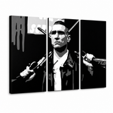 Dipinto a mano POP Art Painting Stock Lock 3 Piece Sto – Visualizzazione 3D del quadro dipinto a mano su sfondo bianco. Colori dominanti: nero, bianco, grigio.