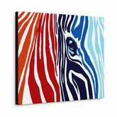 Dipinto a mano POP Art pittura COLORI 1 pezzo zebra – Visualizzazione 3D del quadro dipinto a mano su sfondo bianco. Colori dominanti: rosso, oranzová, blu, bianco, nero.