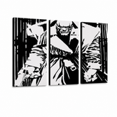 Dipinto a mano POP Art pittura Killer con occhi gialli 3 pezzi kwye – Visualizzazione 3D del quadro dipinto a mano su sfondo bianco. Colori dominanti: nero, bianco.