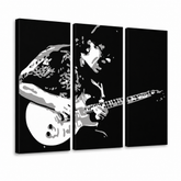 Dipinto a mano POP Art pittura Santana 3 pezzi san – Visualizzazione 3D del quadro dipinto a mano su sfondo bianco. Colori dominanti: nero, bianco, grigio.
