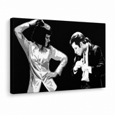 Dipinto a mano POP Art Pulp Fiction 1 pezzo pulp4 – Visualizzazione 3D del quadro dipinto a mano su sfondo bianco. Colori dominanti: nero, bianco, grigio.
