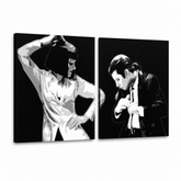 Dipinto a mano POP Art Pulp Fiction 2 pezzi pulp3 – Visualizzazione 3D del quadro dipinto a mano su sfondo bianco. Colori dominanti: nero, bianco, grigio.