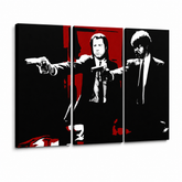 Dipinto a mano POP Art Pulp Fiction 3 pezzi pulp5 – Visualizzazione 3D del quadro dipinto a mano su sfondo bianco. Colori dominanti: nero, rosso, bianco.