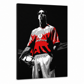Dipinto a mano POP Art Ruud van Nistelrooy 1 pezzo rvn – Visualizzazione 3D del quadro dipinto a mano su sfondo bianco. Colori dominanti: nero, rosso, bianco, grigio.