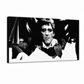 Dipinto a mano POP Art Scarface 1 parte smk – Visualizzazione 3D del quadro dipinto a mano su sfondo bianco. Colori dominanti: nero, bianco, grigio.