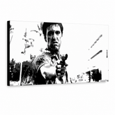 Dipinto a mano POP Art Scarface 1 parte smp – Visualizzazione 3D del quadro dipinto a mano su sfondo bianco. Colori dominanti: nero, bianco, grigio.