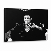 Dipinto a mano POP Art Scarface 1 pezzo smz – Visualizzazione 3D del quadro dipinto a mano su sfondo bianco. Colori dominanti: nero, bianco, grigio.